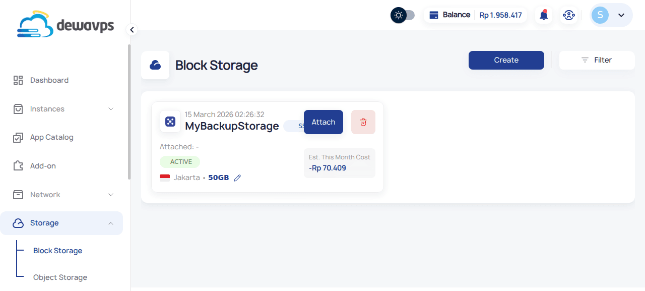 Block Storage dengan Aksi