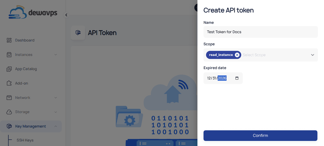 Filled API Token Form
