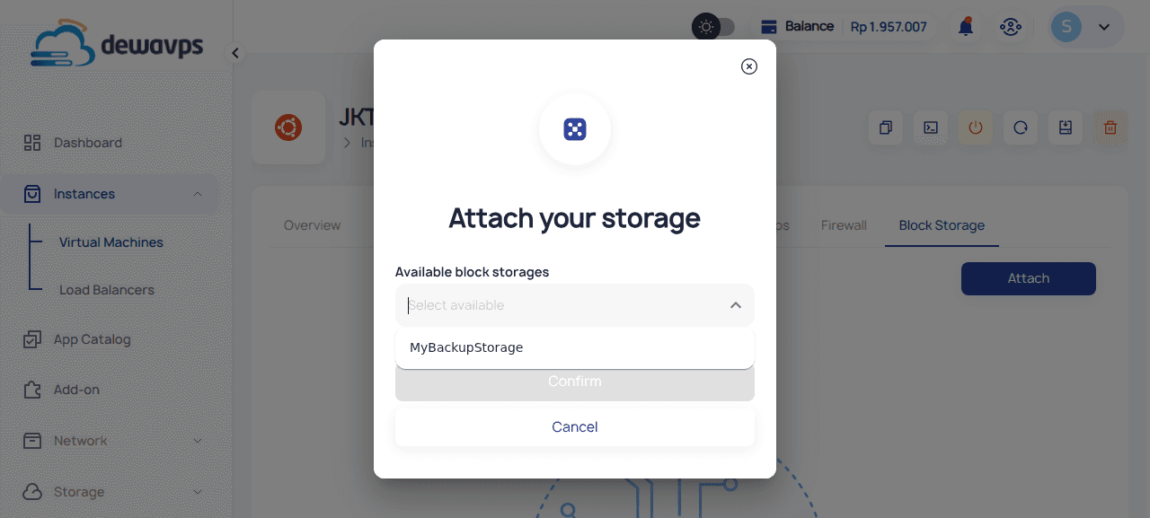 Dropdown Volume Tersedia